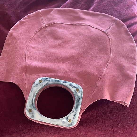 NWOT Anthropologie suede purse pink with stone handles - Picture 5 of 8